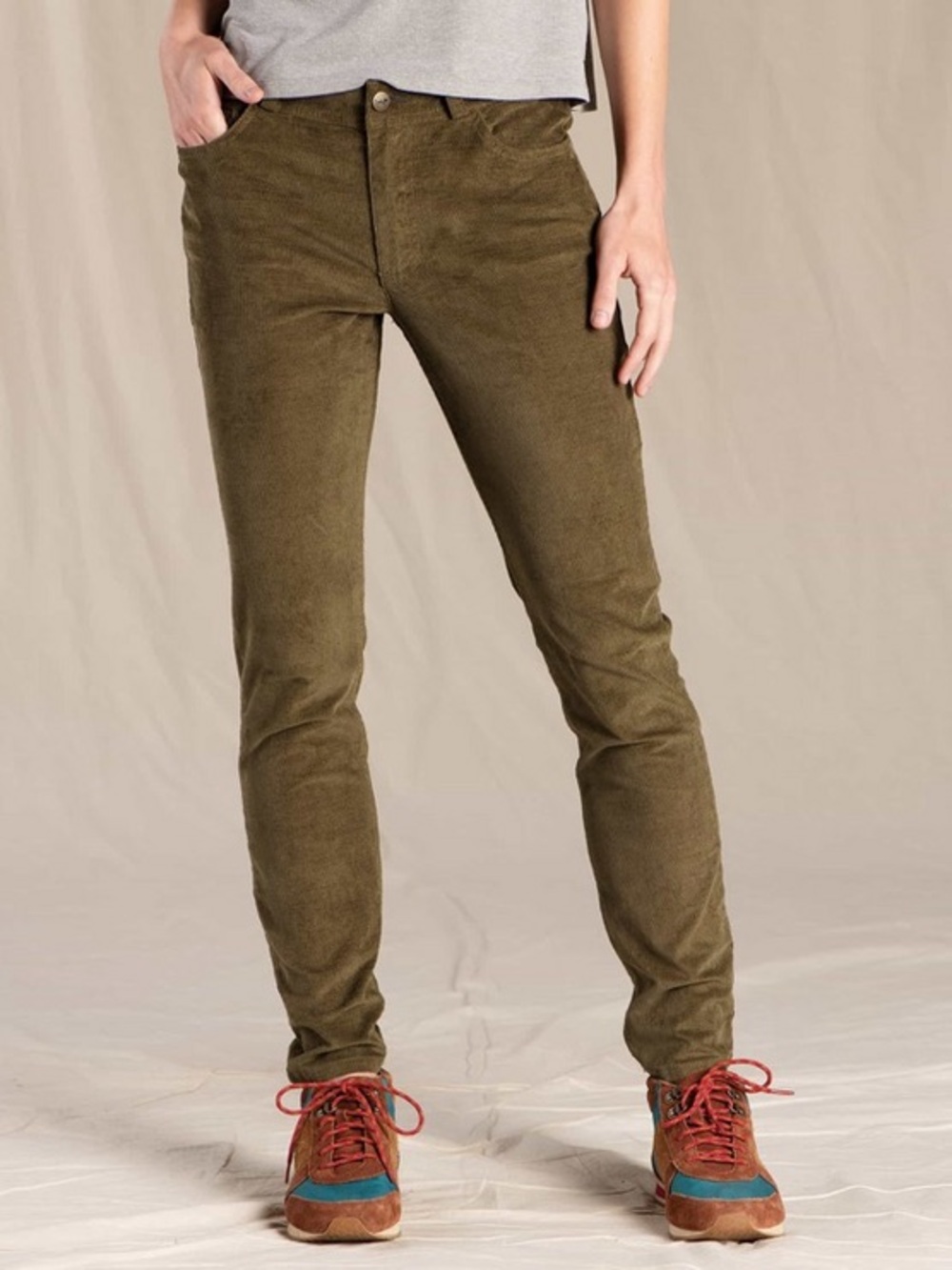 Toad&Co. Karuna Cord 5 Pocket Skinny Pant Green Organic Cotton Hemp Stretch